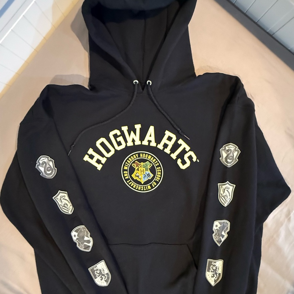 Wizarding World Harry Potter Hogwarts Black Hoodie – House Crests & Emblem XL